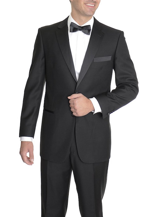 Renoir Classic Fit Solid Black Two Button Tuxedo Tux Suit With Satin Lapels